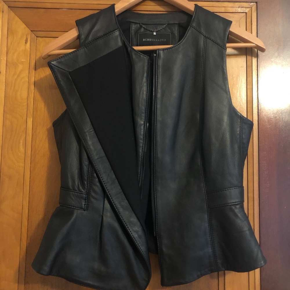 BCBG black leather vest.